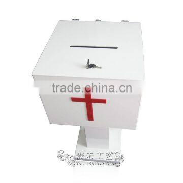 GH-RJ003 White Acrylic Donation Boxes With Locks/white Donation Boxes With Red Cross photo-3