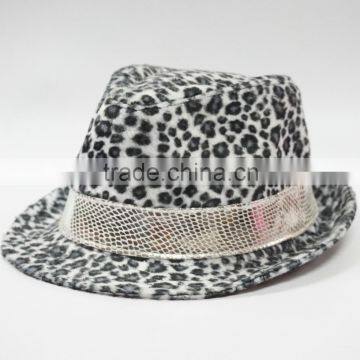 Fashion leopard skin fedora hat with ribbon