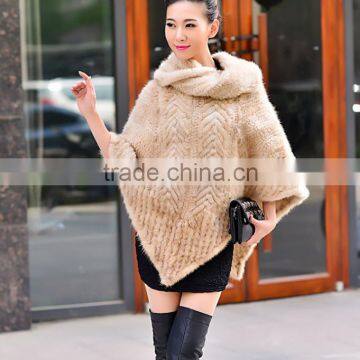 2016 New fashion high quality kintted mink fur cape