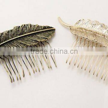 wholesale price china gold plated leaf hair comb hair accessory