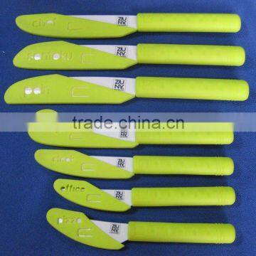 7pcs ceramic blade kitchen knife set with silicone handle and plastic sheath