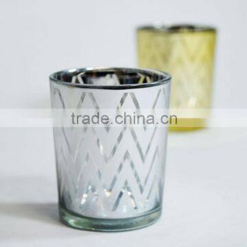 Stripe and spotted patern votive mercury silver and golden glass candle holder