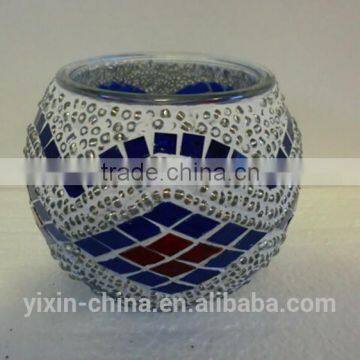 dark blue crackle mosaic votive glass tealight candle holder