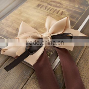 Champagne Color Handmade Silk Ribbon Hair Bows For Sale,Special Design Ribbon Bow With Spring Cli