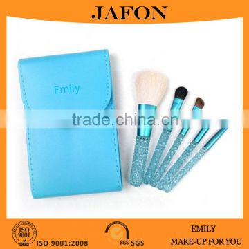 5pcs Sky Blue Acrylic Handle Makeup Brush Set With Flip Cover Brush Pouch