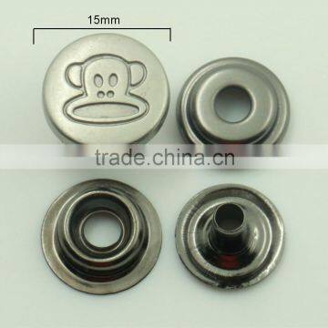 Custom Zinc Alloy 15mm Round Shape Monkey Logo Plating Technics Metal Snap Button Quality Choice photo-2