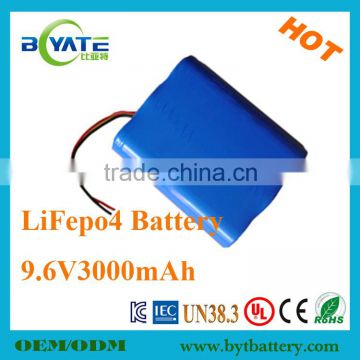 Hot Sell LiFePO4 3000mAh 9.6V Battery Pack for Solar Lighting