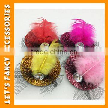 PGHD0690 Wholesale Mixed Color Mini Glitter Hats Feather Hair Clips for Kids photo-3