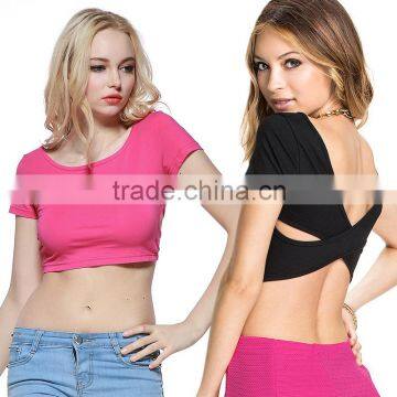 Womens Sport Running Crop Top With Cross Over Back OEM ODM Type Clothing Factory Manufacturer Guangzhou China