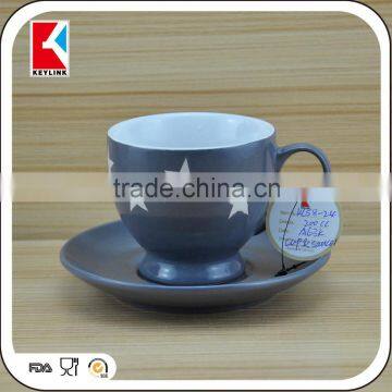 220cc unique grey color star ceramic coffee cup and saucer ceramic tea cup and saucer