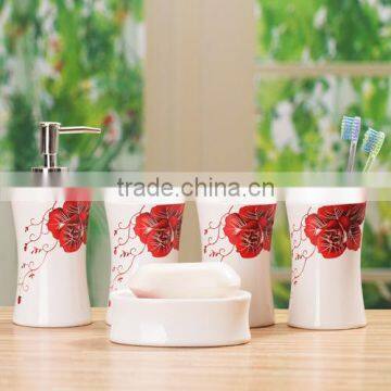5-Piece Ceramic Bathroom Set,rose Design