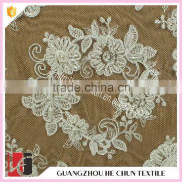 HC-6068-1 Hechun Sew Crystal Bead and Pearl High Fashion Bridal Lace Fabric photo-3
