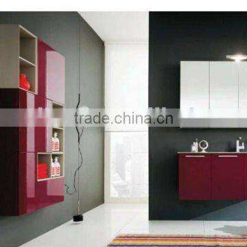 european hot sell wall-mounted soild wood bathroom cabinets with tempered glass basin