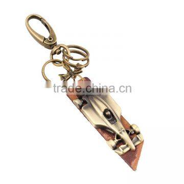 new fashion custom silver and gold metal genuine leather car keyring keychain