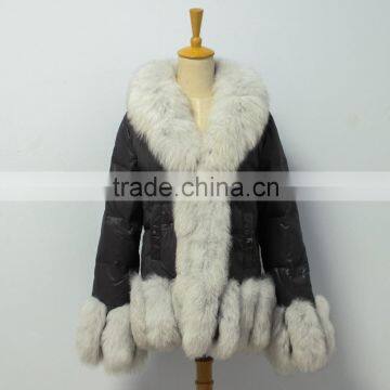 112708 Fox fur women purffer coat /women down coat with fur trim