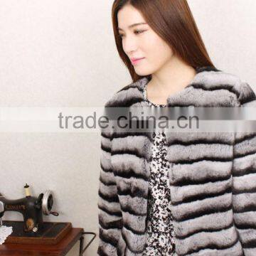 Luxurious Real Chinchilla Rex Rabbit Fur Coat For Sexy Women / Long Fur Overcoat photo-2