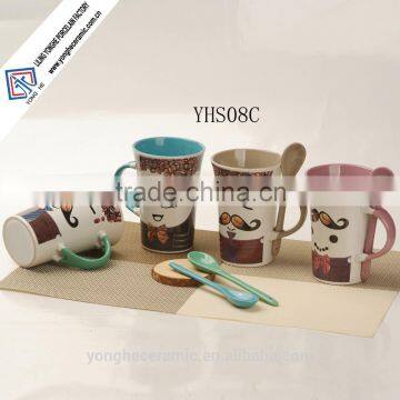 Ceramic Tall coffee mug with spoon with Fancy designs