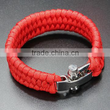 Adjustable Buckle Paracord Metal Survival Bracelet RED