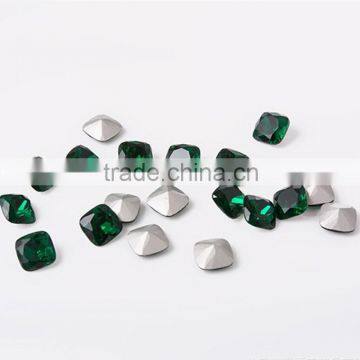 fancy super shine K9 quality emerald color square 12x12 mm pointback shaped stones for jewelry making