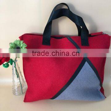 Wool Felt Causal Tote Faux Leather Decor Womens Picnic Han