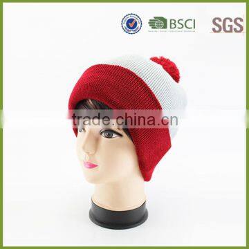 White and red winter hats with free pom beanie for hiking