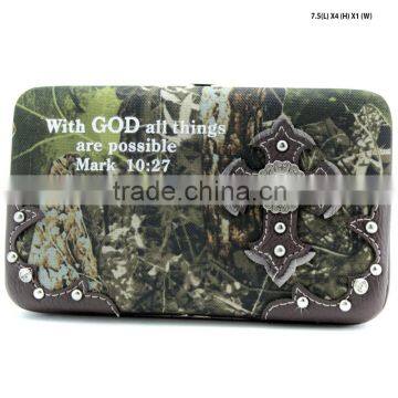 RHINESTONE CROSS BIBLE VERSE CAMO WESTERN COWGIRL WOMEN WALLET