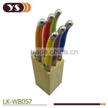 6 pcs pine wood holder and steak knife set