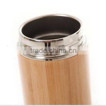 Natural Bamboo Eco-friendly Double Wall Vacuum Insulated 12 Oz Bottle With Stainles photo-3