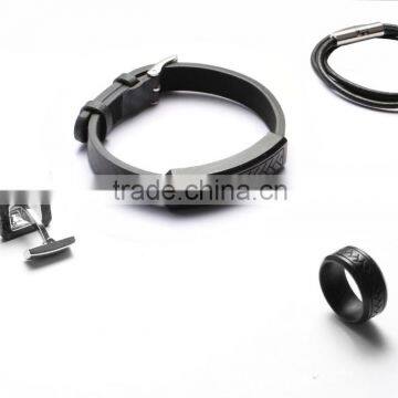 Carved black carbon fiber jewelry sets