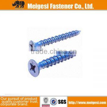 Flat head concrete screw with high-low thread blue ruspert plated