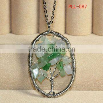 Fashion 316L stainless steel life of tree pendants natural chip beads oval pendant