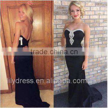 Fashion Black Sexy Mermaid Evening Dresses Backless Sweetheart Shining Beaded Black Evening Party Wear Robe De Soiree ML032