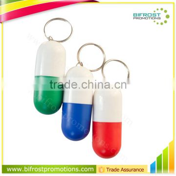 Small Plastic Capsule Shaped Pill Box Keychain