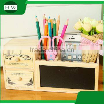 Multipurpose Wooden Double-deck Drawer Blackboard Penholder Storage Pen Container Case Box Holder photo-3