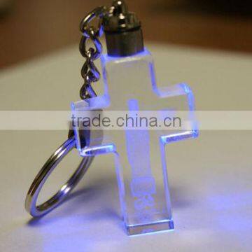 led laser crystal cross keychain