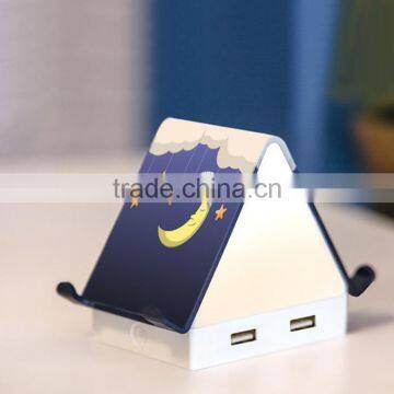 Multi-functional Tiny House Design 4 Port USB Hub, Touch Sensor LED Night Light, Creative USB Hub With Smartphone Holder photo-3