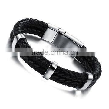 316L Mens stainless steel jewelry leather bracelet wholesale