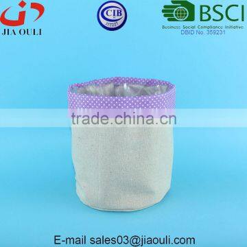 Popular Decorative Fabric planter Bags Linen Plant Pot cover with purple polka dots design