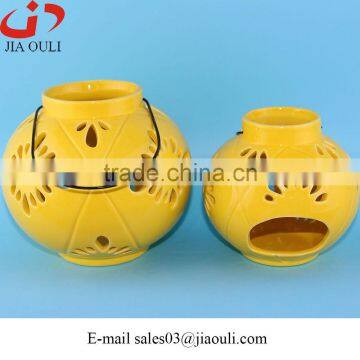New Deisgn Home Decoration Yellow Ceramic Hurricane Lamp, Lantern photo-3