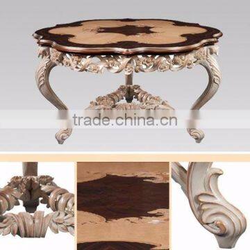 Royal Luxurious French Baroque Wood Carving Round Dining Table With Floral Marquetry Inlay Table Top BF12-03284c photo-2