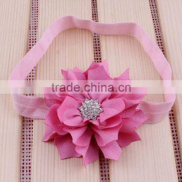 fabric flower headband with rhinestone in center for kids hair accessories