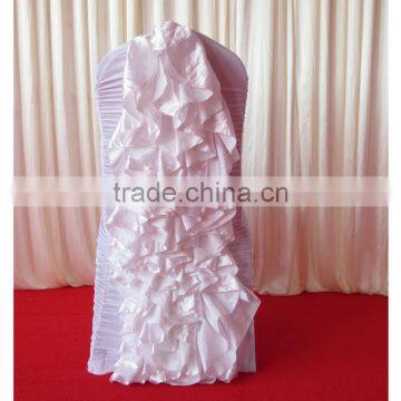 High Quality White Ruffled Spandex Chair Cover With Satin Crush Flower For Wholesale Price photo-5