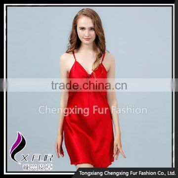 CXDDQ02 Sexy Red Skirt Women's Pure Silk V-neck Pajamas photo-2