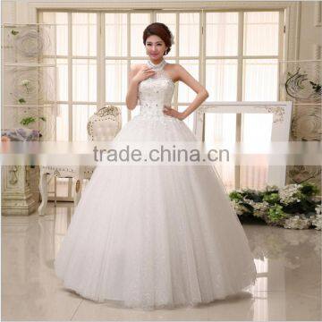 New 2017 Hanging Neck Wedding Dress Korean Style Slim Tie Strap Retro Bride Dress Vintage Diamonds Wedding Dress photo-3