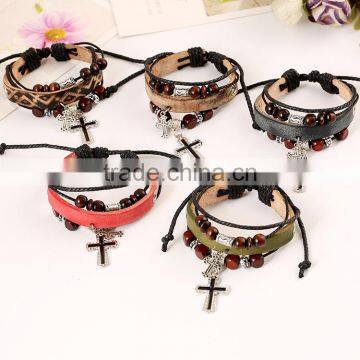Factory Price Retro Handmade Leather Mens Bracelets photo-6