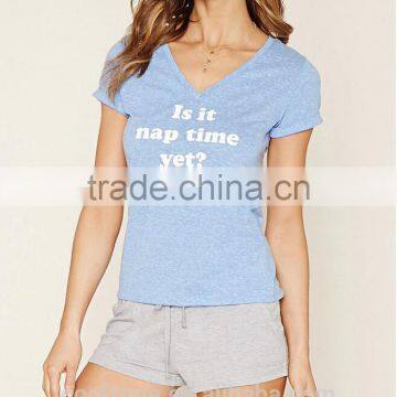 Women Sweet Heart Neck Short Sleeve Custom Printing t Shirt Wholesale 2016