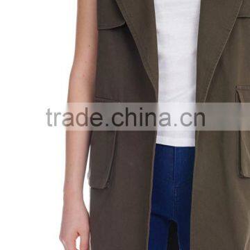 Fashion Ladies Multi Pocket Army Green Vest Coat photo-4