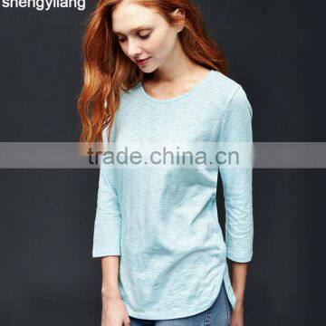 Spring New Arrival Wild Solid Color Seven Sleeve T-shirt Custom High Quality Bamboo Clothing in Guangzhou photo-5