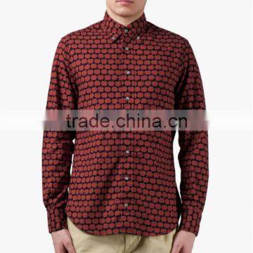 New Design Cheap Navy/Red Apple Print Vintage Button Down Shirt