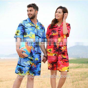 Wholesale 100% cotton couple hawaiian short sleeve shirts manufacturer